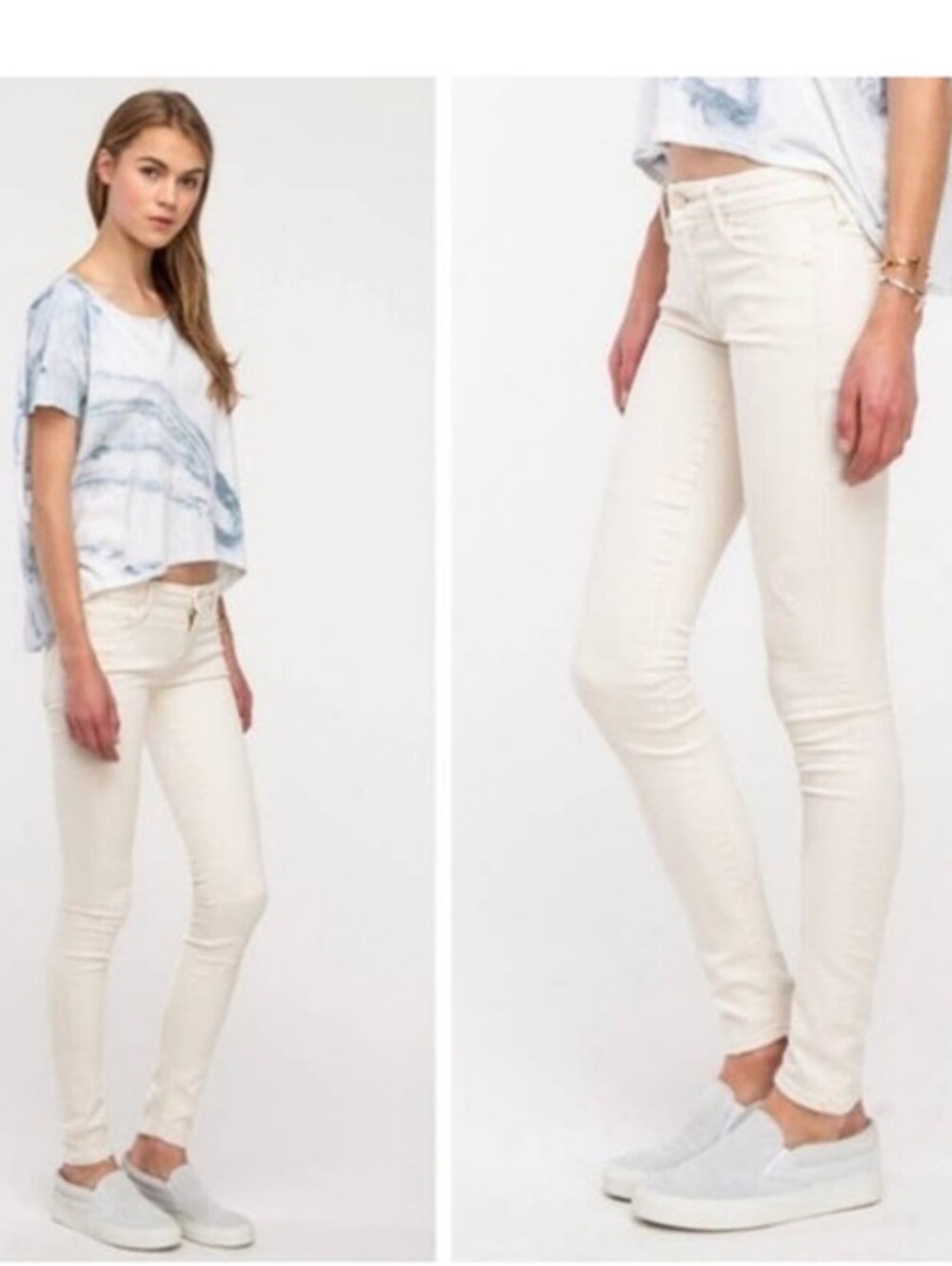 Mother The Looker “Cream for a Day” Off White Stretch Skinny Denim Jeans Size 30